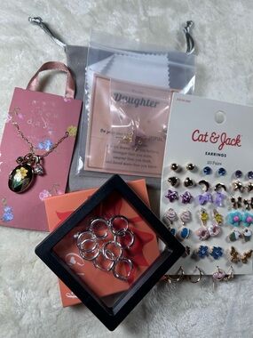 NWT Jewelry Bundle, A New Day Necklace Daughter Butterfly Huggie Hoops earrings